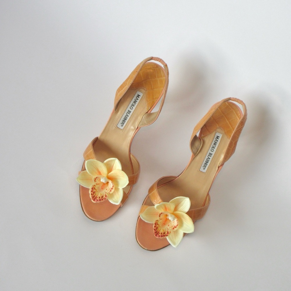 Reworked Upcycled Manolo Blahnik Light Nude Pink Orchid Heels